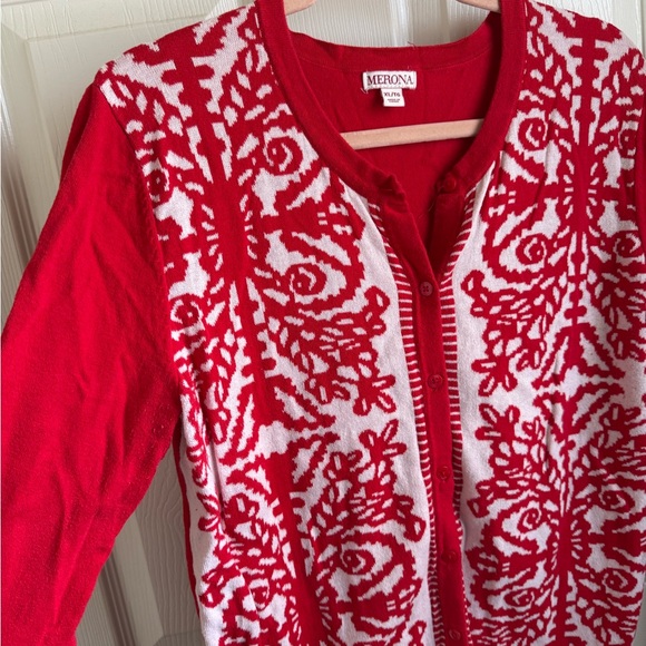 Merona Women's Festive Red and White Cardigan - Picture 7 of 8